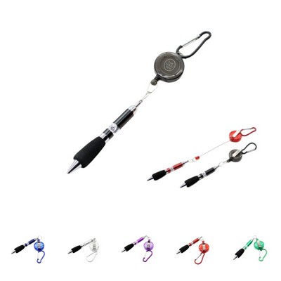 2-in-1 Retractable Ballpoint Pen w/Badge Reel & Carabiner